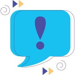 Blue Speech Bubble with Exclamation Mark and Decorative Swirls and Arrows on a Transparent Background