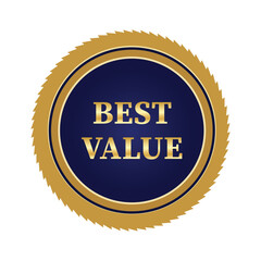 A best value badge with a gold border and a blue center