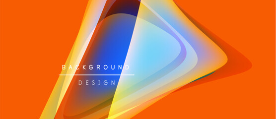 Abstract design features layered shapes, vibrant orange backdrop. Text reads background design. Modern, dynamic visual composition.