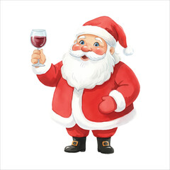 Watercolor Santa Claus holding wine glass, festive Christmas party vector illustration on white background
