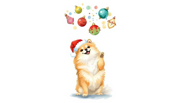 Playful dog celebrating christmas festive home illustration cheerful atmosphere close-up joyful spirit - Powered by Adobe