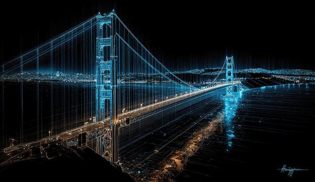 Golden Gate Bridge, digital lines