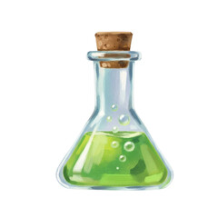Erlenmeyer flask filled green potion