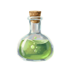 Glass flask with green liquid