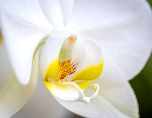 Obraz premium Close-up of a white orchid with a yellow and gold center
