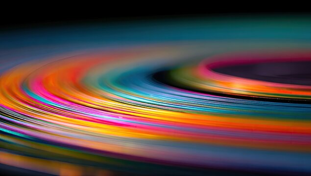 Abstract, vibrant, concentric circles of swirling, multicolored light