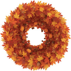 Festive autumn wreath of vibrant fall foliage decor
