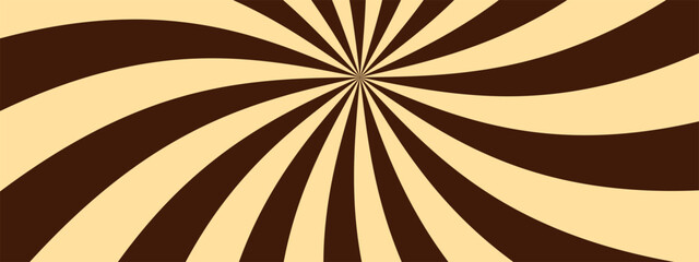 Cream chocolate swirl pattern with milk caramel spiral texture and bright vector bg. Retro vortex design forms circular burst for candy theme background.