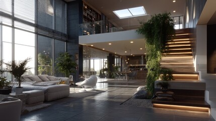 Fototapeta premium Modern Open-Concept Living Space with Natural Light and Elegant Design Features