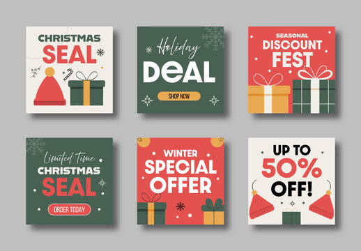 Christmas Sale Social Media Post Holiday Discount And Winter Offer Design Pack Template