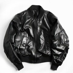 Black Leather Jacket with Zipper and Pockets