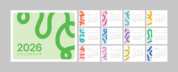 Monthly calendar 2026 week start Sunday corporate design template vector, wall desk calendar in a minimalist style