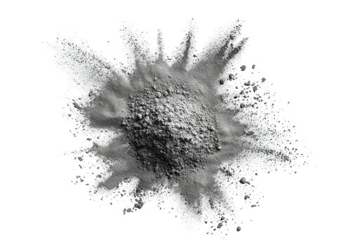 Center-burst of grey fine granular material over black