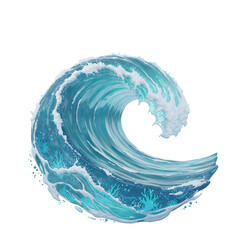 A Realistic 3D Render of a Crashing Blue Ocean Wave with White Foam Isolated on a Transparent Background