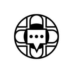 Circular design with speech bubble and dot pattern inside on transparent background