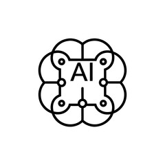 Outline ai symbol with connected nodes and brain shape on transparent background