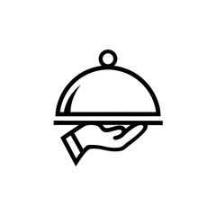 Hand holding a covered dish in a simple line drawing on transparent background