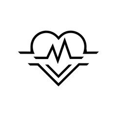 Heartbeat symbol with heart shape and pulse line design on transparent background