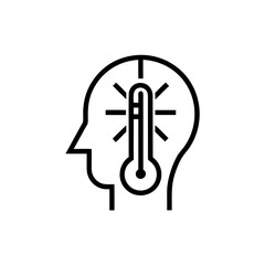 Outline of a head with a thermometer inside of it on transparent background