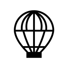 Illustration of a hot air balloon with basket in black on transparent background