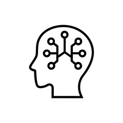 Outline of a head with a circuit board inside the brain on transparent background
