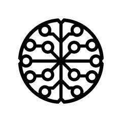 Stylized brain with connected nodes in circular shape on transparent background