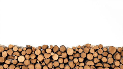 Stack of Split Firewood Log Pile Against a Clean White Background: Rustic Wood Texture