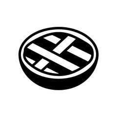 Illustration of a pie with a lattice crust in black and white on transparent background