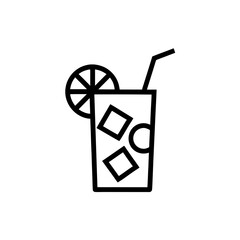 Outline of a drink with ice and a slice of citrus fruit on transparent background