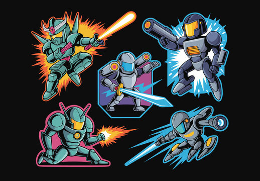 Robot Warrior Sticker Design