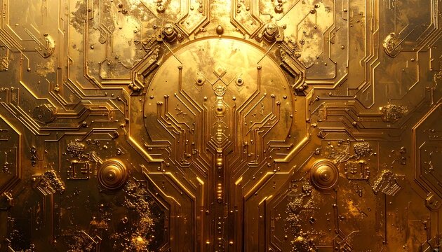 Ornate, golden panel with circuit-board-like detailing