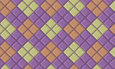 A vibrant seamless repeating diamond pattern with a warm, autumnal color palette, in purple, muted olive green, and terracotta. retro, festive, playful background, print, web design, wallpaper