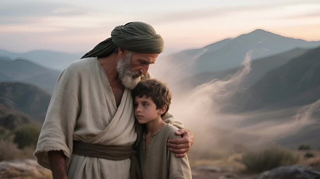 Abraham Holding the Knife as Fire in the Clouds Forms a Ram&rsquo;s Silhouette