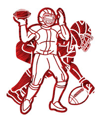 American Football Mix Action Cartoon Sport Graphic Vector