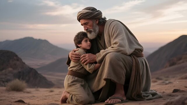 Abraham Holding the Knife as Fire in the Clouds Forms a Ram&rsquo;s Silhouette