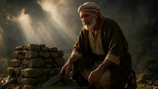 Abraham Holding the Knife as Fire in the Clouds Forms a Ram&rsquo;s Silhouette