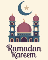 Ramadan kareem festive background with traditional islamic banners, elegant lanterns, a central crescent moon, and sparkling stars, perfect for holy month greetings and celebration
