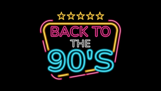 Neon sign reading back to the 90s. Perfect for nostalgic content and retro themed designs.