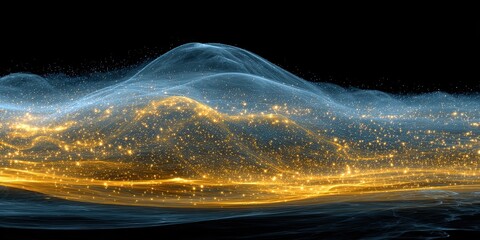 Abstract landscape of glowing, ethereal mountains