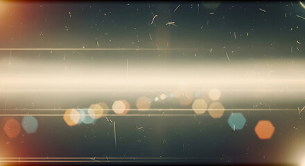 Cinematic anamorphic lens flare background with retro dust grain texture