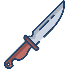 Brown Knife With Red Handle And Blue Outlines Against A Transparent Background Vector Illustration