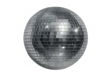 Disco ball reflecting light, a classic symbol of party, nightlife, celebration, and retro fun on transparent background