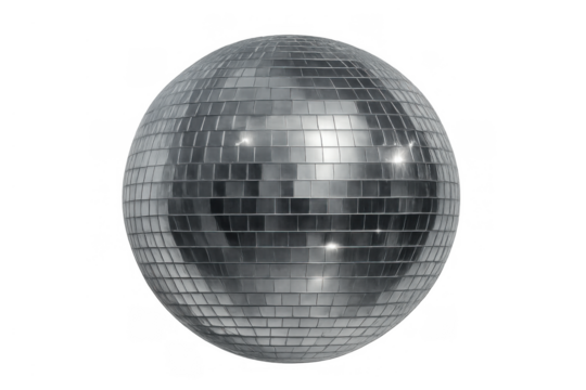 Disco ball reflecting light, a classic symbol of party, nightlife, celebration, and retro fun on transparent background
