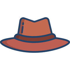 Brown Fedora Hat With Dark Blue Band Detailed Outline Simple Graphic Design