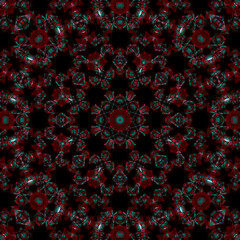 A seamless geometric kaleidoscopic pattern. Symmetry with a floral effect, perfect for textiles, bandanas, scarves, wallpaper, or wrapping paper.