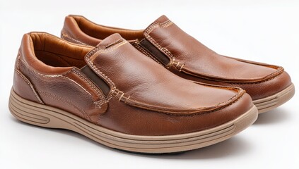 Pair of light brown leather slip-on shoes