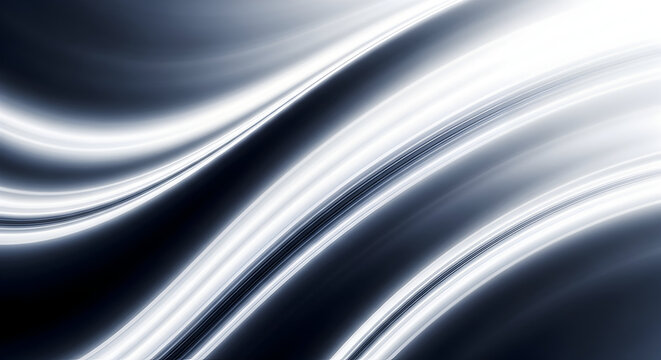 Shiny flowing silver waves abstract background luxury metallic dark chrome