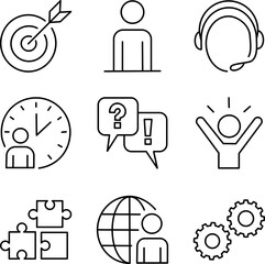 Business Communication and Teamwork Line Icons Set — Minimal Outline Vector for Corporate and Support Services