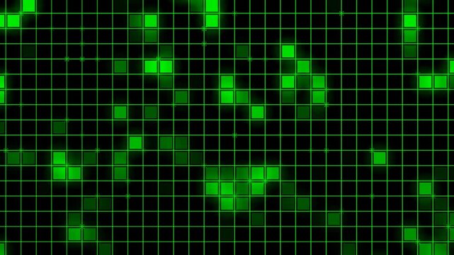 Animated background grid with twinkling dots at intersections,bright green pixel-style pattern with energy flow.