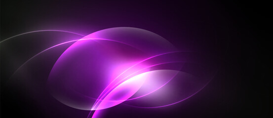Abstract purple glow. Circular shapes overlap, creating luminous effect against dark background. Modern design element.